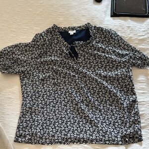 J. Crew Navy and White Patterned Blouse